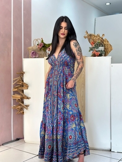 Vestido Indiano Estampa Azul - comprar online