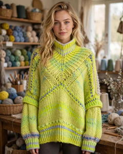 Blusa artesanal de tricô na cor verde "Limoncello" da Filato oficina criativa