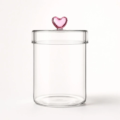 Recipiente Organizador de Mantimentos de Vidro Borossilicato Com Tampa Coração 3D Rosa 900 ml
