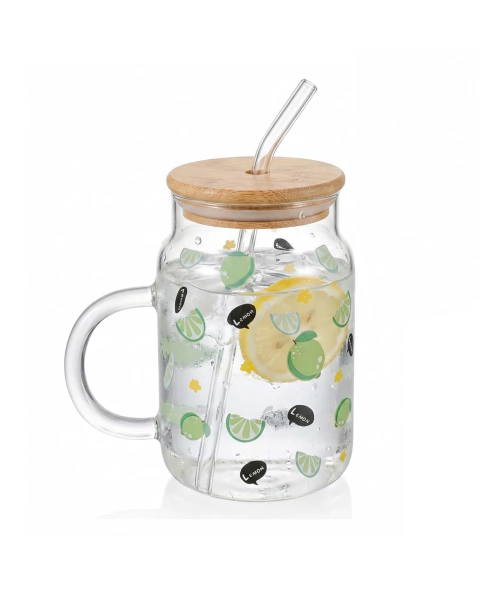 Vaso para beber de vidrio con bombilla