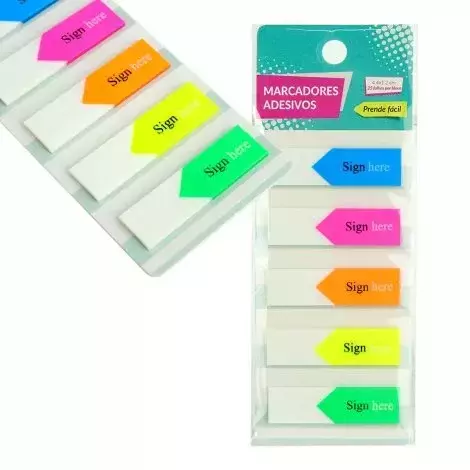 Marcador de Página Adesivo – 25 Folhas Cada, 5 Cores Neon