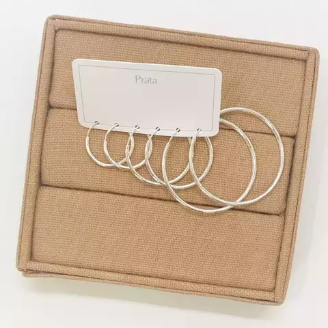 Kit Trio Argolas Redondas Prata 925 Legítima