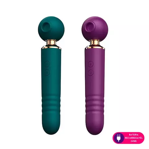 Vibrador Varinha Mágica 3 em 1 com Vai e Vem, Sucção e Pulsação