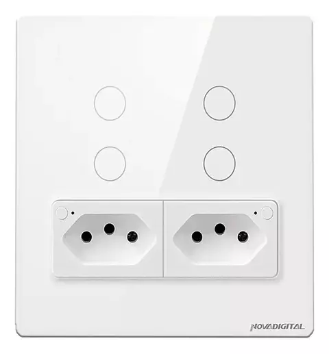 Interruptor Inteligente Wifi 4 Teclas Botões 2 Tomada Novadigital 4x4 Tuya Smart Life Alexa Google ( cor branca )