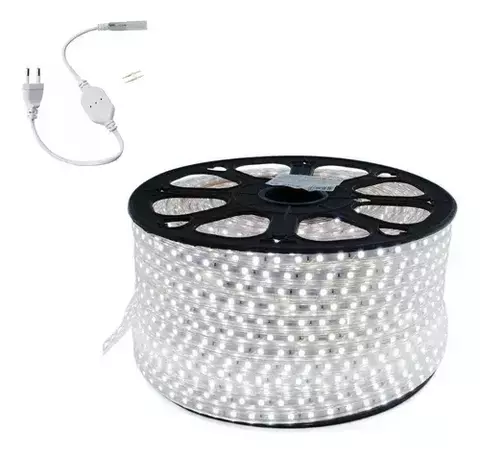 Mangueira Fita Led Chata 5050 100m Branco Frio + Conectores Luz Branco-frio 220v