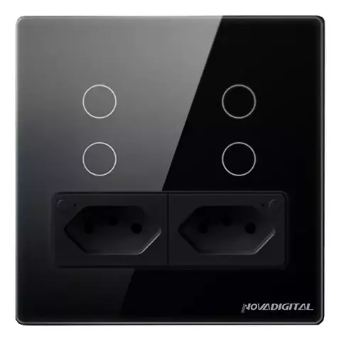 Interruptor Inteligente Wifi 4 Teclas Botões 2 Tomada Novadigital 4x4 Tuya Smart Life Alexa Google ( cor preta )
