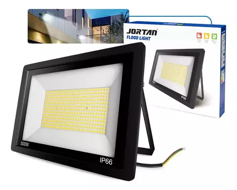 Refletor Led 500w 127/220V - Carcaça Preta Luz Branco-Quente IP65/IP66 A prova D'Água