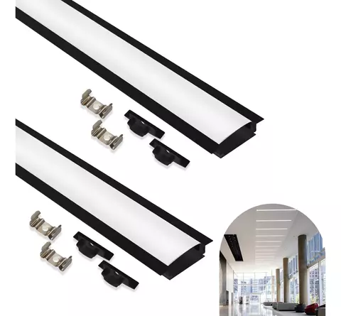 Perfil De Led Slim 2mts Para Embutir Em Gesso Drywall e Marcenaria ( Cor Preta )