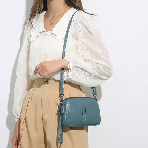 Bolsa de Couro Genuíno de Luxo Feminina Crossbody