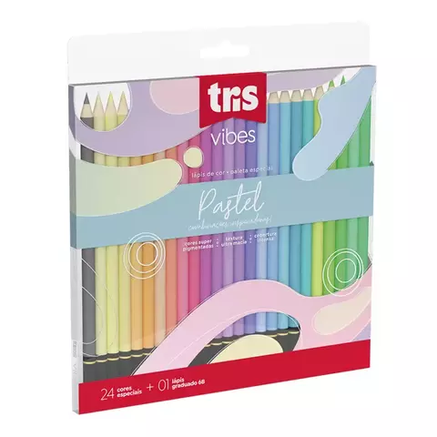 Lápis de Cor Vibes Tons Pastel 24 Cores + 1 Lápis 6B - Tris - comprar online