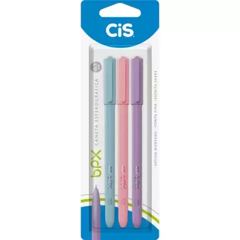 Caneta Esferográfica - Cis - BPX 3 Cores 0.7mm - Azul, Rosa e Lilás - comprar online