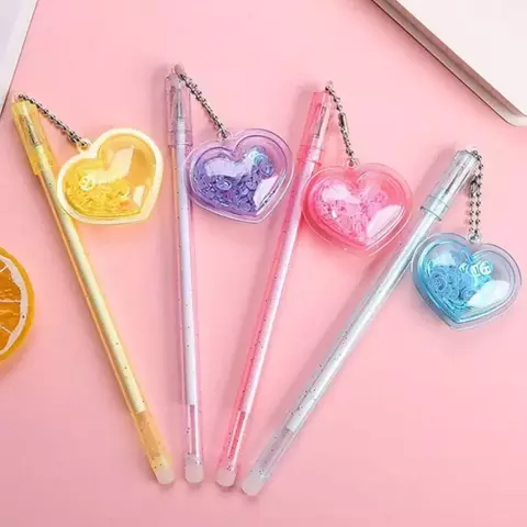 Caneta Pingente Coração com Lantejoulas