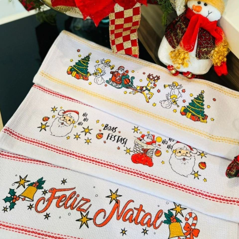 Panos de Prato Barra Estampada Natal com Glitter 45x71 cm – Brilho e Encanto - comprar online