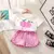 Camiseta de frutas xadrez shorts meninas 2 pc/set verão roupas infantis algodã - loja online