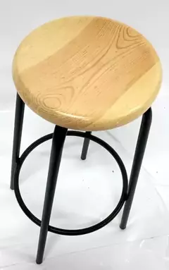 Banco Laboratorio Base Acero Tubular, Asiento De Madera Pino
