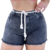 Short Jeans Feminino Cós Alto Barra Desfiada Preto c/ Cordão - comprar online