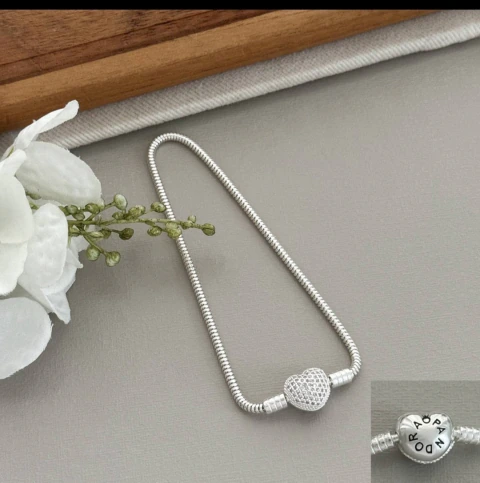 Pulseira Pandora De Coração Cravejado