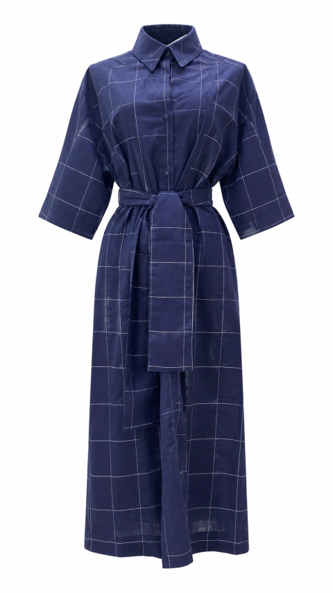 Vestido azul risca de giz Cleo Aidar