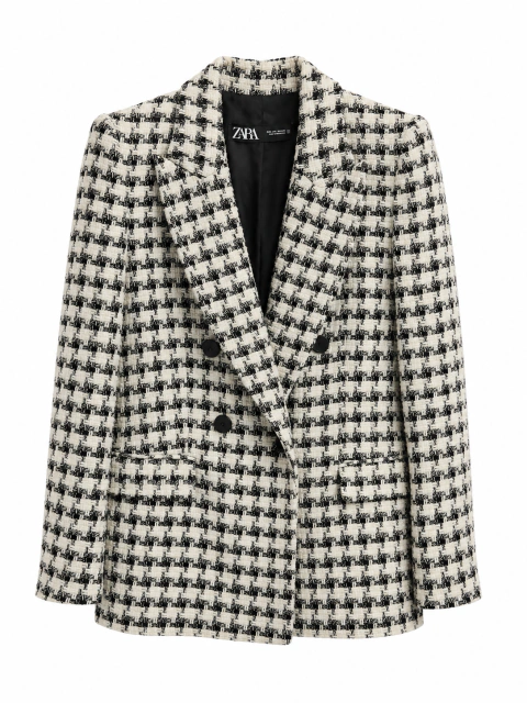 Blazer Zara em Tweed Pied-de-Poule