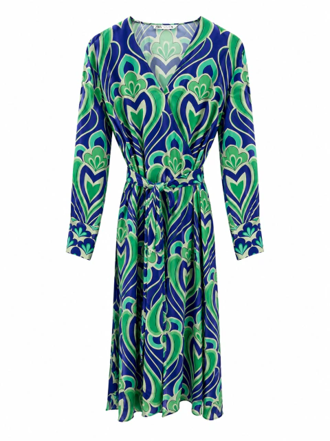 Vestido Midi Estampado Zara Azul e Verde