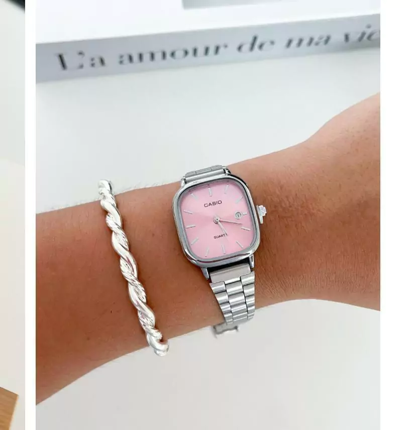 Relógio Casio analógico mini prata fundo rosa A117 - 1ª linha premium