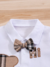 Conjunto de 2 piezas de enterizo de manga corta con estampado de cuadros vichy y lazo con diseño de oso de estilo universitario de verano para bebé en internet