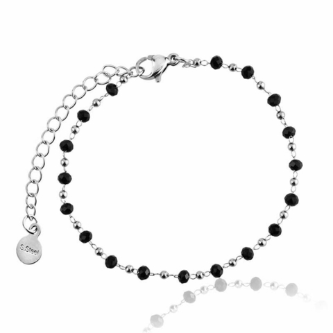 Pulseira aço inox importada bolinha preta - comprar online