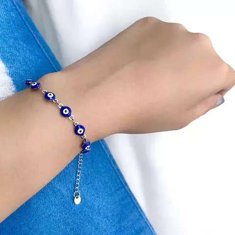 Pulseira de aço inox com olho grego azul
