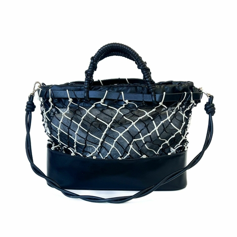 Bolsa Tramas de Couro Preto e Off White G - comprar online