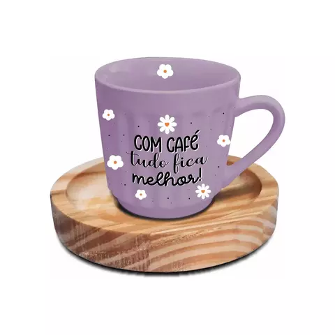 Caneca Canelada 150 ml com Pires de Madeira - Lilás - comprar online