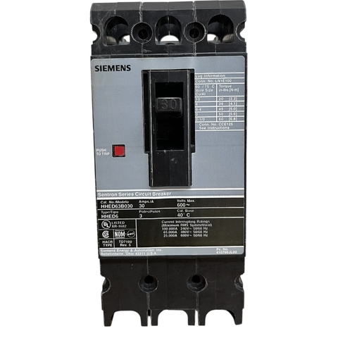 Disjuntor Tripolar Siemens Hhed63b030 30a 600v