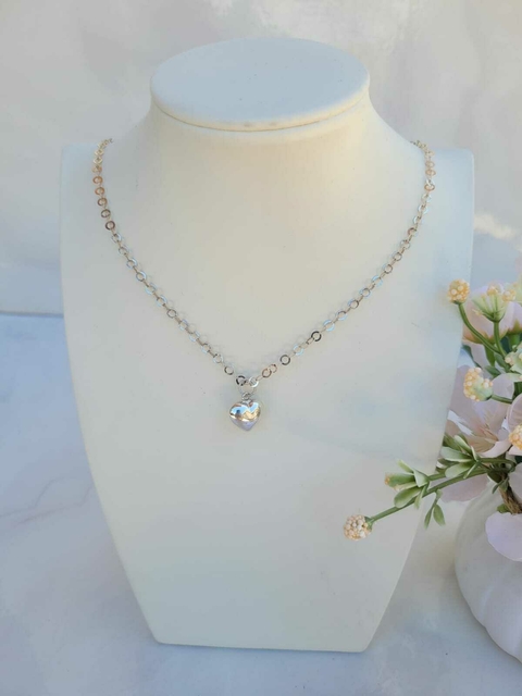 Collar circulos con colgante corazon mediano plata