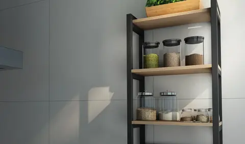Estante de Parede em Aço e Madeira para Cozinha