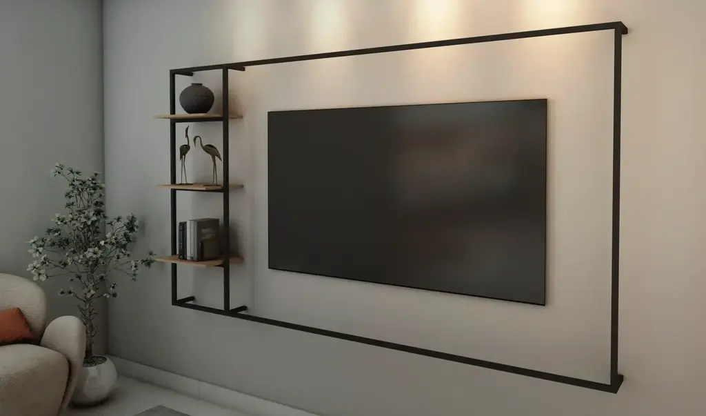 Painel para TV em Aço e Madeira Minimalista