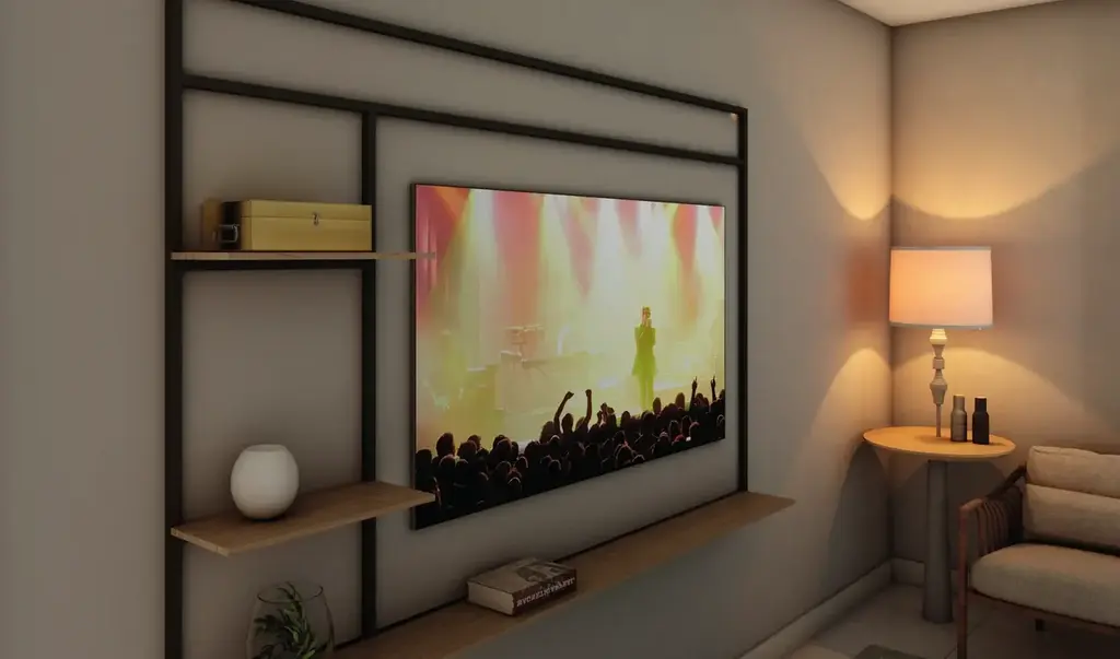 Painel para TV em Aço e Madeira com Base Ampla
