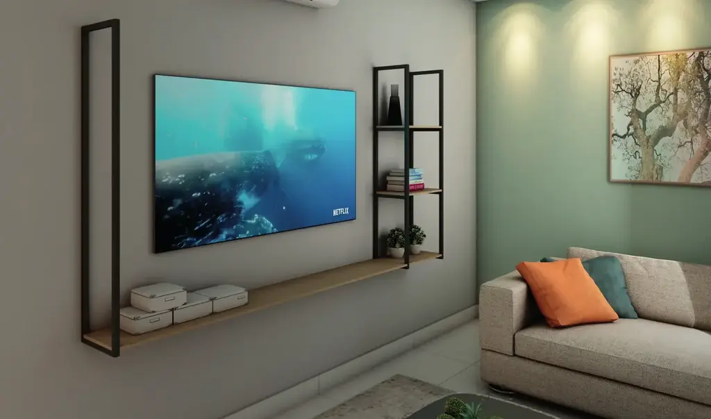 Painel para TV em Aço e Madeira com Base Corrida