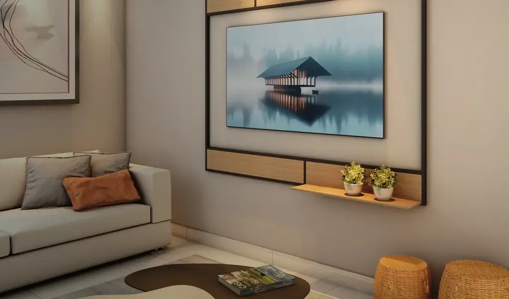 Painel para TV em Aço e Madeira Geométrico