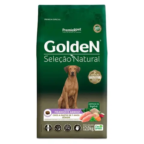 RAÇÃO GOLDEN SELEÇÃO NATURAL CAES ADULTOS SENIOR FRANGO E ARROZ 12 KG