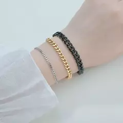 Pulseira de aço inoxidável polido para mulheres de ouro cor preta punk casual - comprar online