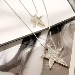 Feminino oco estrela pingente colar camisola corrente multicamadas strass incrus na internet