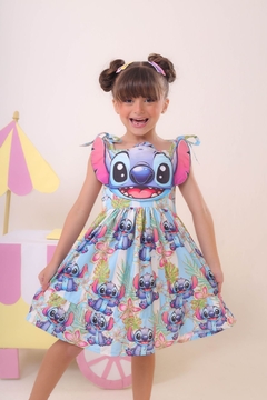 Vestido Infantil Azul Lilo e Stitch Luxo Festas (2025AE)