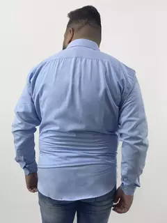 Camisa Social Masculina Azul Bebê Manga Longa Slim Fit Algodão e Poliéster