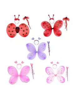 Conjunto de fantasia de fada joaninha abelha glitter fofa asa listrada em camada - loja online
