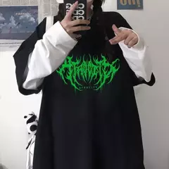 Camiseta estampada com letra relâmpago feminina, Y2K, gótica, punk na internet