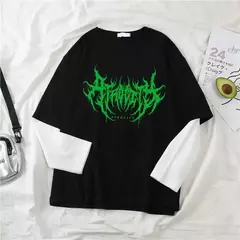 Imagem do Camiseta estampada com letra relâmpago feminina, Y2K, gótica, punk
