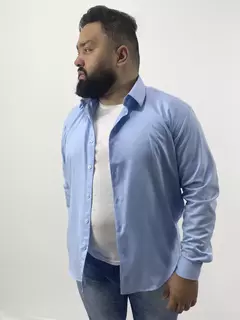 Camisa Social Masculina Azul Bebê Manga Longa Slim Fit Algodão e Poliéster - comprar online