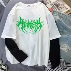 Imagem do Camiseta estampada com letra relâmpago feminina, Y2K, gótica, punk
