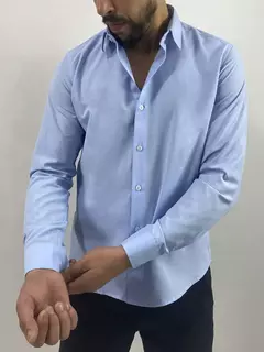 Camisa Social Masculina Azul Bebê Manga Longa Slim Fit Algodão e Poliéster - Celebrar Shop