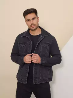 Jaqueta Masculina Jeans Preto Qualidade Premium com Bolso Manga Longa - comprar online