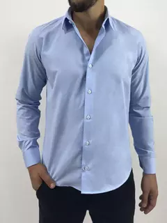 Camisa Social Masculina Azul Bebê Manga Longa Slim Fit Algodão e Poliéster - Celebrar Shop